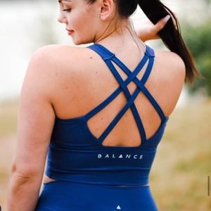 Balance Athletica Navy Blue Criss Cross Back Sports Bra Workout Yoga Gym‎ XS